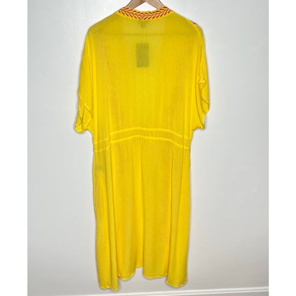 Curations Womens Kaftan Swim Coverup XL Yellow Pink Embroidered Resort Wear Boho - Picture 9 of 11